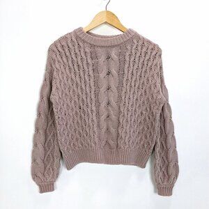 Moon & Madison Size XS Womens Cable Knit Pullover Sweater in Heather Pink